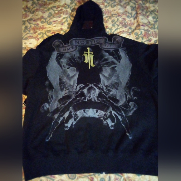 Nostic Gothic Graphic Embroidered Studded Hoodie Jacket Men's 3XL (?) Black NWT - Picture 7 of 12